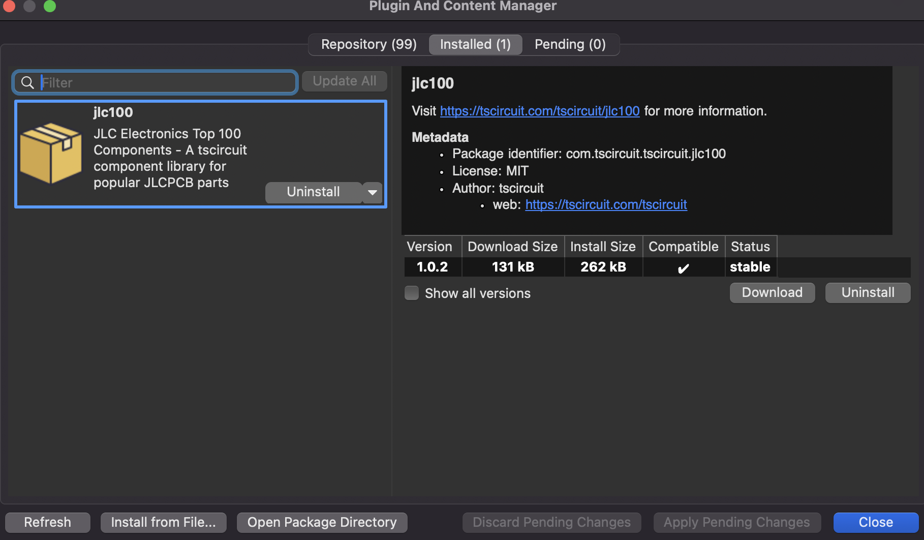 Library appears in the Installed tab